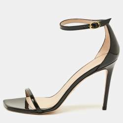 Pre Owned Stuart Weitzman Nudistcurve Size 42 Black Patent Leather Ankle Strap Sandals