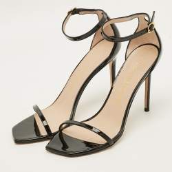 Pre Owned Stuart Weitzman Nudistcurve Size 42 Black Patent Leather Ankle Strap Sandals