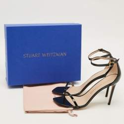 Pre Owned Stuart Weitzman Nudistcurve Size 42 Black Patent Leather Ankle Strap Sandals