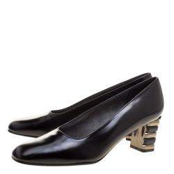 Pre Owned حذاء كعب عالي ستيوارت ويتزمان كعب متدرج جلد أسود مق اس 38.5