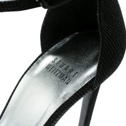 Pre Owned Stuart Weitzman Black Textured Suede Ankle Strap Open Toe Sandals Size 39.5