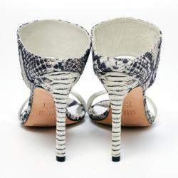 Stuart Weitzman Monochrome Python Embossed And Metallic Silver Leather Open Toe Sandals Size 37.5 