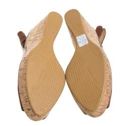 Stuart Weitzman for Russell & Bromley Brown Leather Cork Wedge Platform Slingback Sandals Size 38