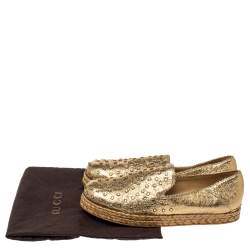 Pre Owned Stuart Weitzman Metallic Gold Leather Crystal Embellished Espadrille Flat Size 37