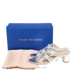 Pre Owned صندل ستيوارت وايتزمان ذا ساريتا جلد فضي مقاس 37.5