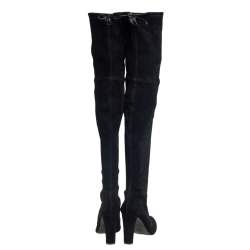 Pre Owned Stuart Weitzman Black Suede Leather Highland Over The Knee Boots Size 39.5