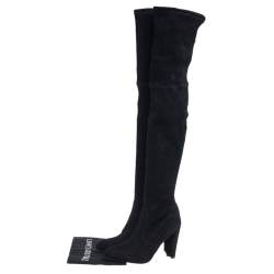 Pre Owned Stuart Weitzman Black Suede Leather Highland Over The Knee Boots Size 39.5