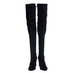 Pre Owned Stuart Weitzman Black Suede Leather Highland Over The Knee Boots Size 39.5