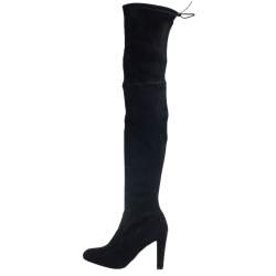 Pre Owned Stuart Weitzman Black Suede Leather Highland Over The Knee Boots Size 39.5