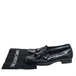 Stuart Weitzman Black Python Embossed Leather Tassel Loafers Size 37