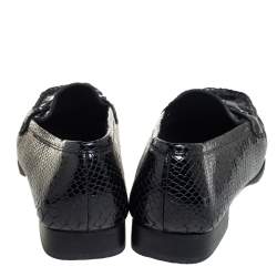 Stuart Weitzman Black Python Embossed Leather Tassel Loafers Size 37