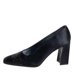 Pre Owned Stuart Weitzman Black Satin Embellished Pumps Size 39.5