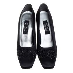 Pre Owned Stuart Weitzman Black Satin Embellished Pumps Size 39.5