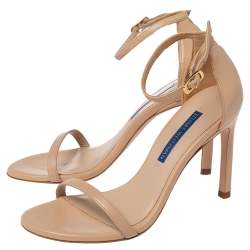 Stuart Weitzman Beige Leather Ankle Strap Open Toe Sandals Size 35