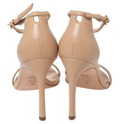 Stuart Weitzman Beige Leather Ankle Strap Open Toe Sandals Size 35