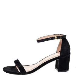 Stuart Weitzman Black Suede Block Heel Ankle Strap Sandals Size 38.5