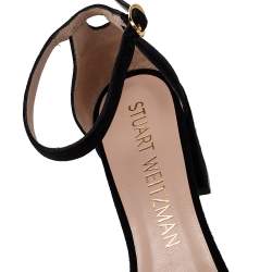 Stuart Weitzman Black Suede Block Heel Ankle Strap Sandals Size 38.5