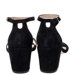 Stuart Weitzman Black Suede Block Heel Ankle Strap Sandals Size 38.5