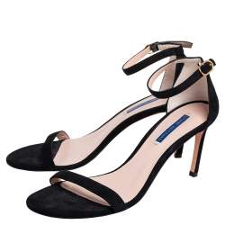 Stuart Weitzman Black Suede Nudist Open Toe Ankle Strap Sandals Size 41