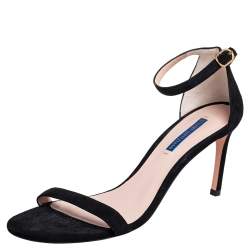 Stuart Weitzman Black Suede Nudist Open Toe Ankle Strap Sandals Size 41
