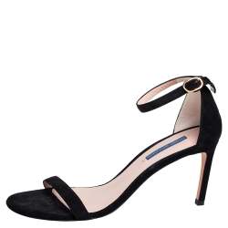 Stuart Weitzman Black Suede Nudist Open Toe Ankle Strap Sandals Size 41
