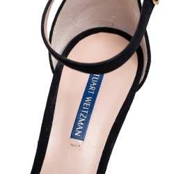 Stuart Weitzman Black Suede Nudist Open Toe Ankle Strap Sandals Size 41
