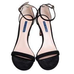Stuart Weitzman Black Suede Nudist Open Toe Ankle Strap Sandals Size 41