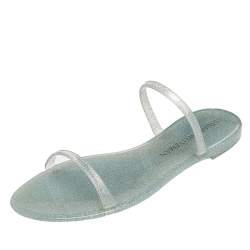 Stuart Weitzman Silver Glitter Jelly Flat Slide Sandals Size 41