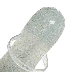 Stuart Weitzman Silver Glitter Jelly Flat Slide Sandals Size 41