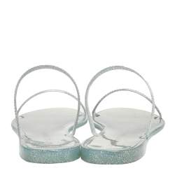 Stuart Weitzman Silver Glitter Jelly Flat Slide Sandals Size 41
