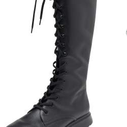 Stuart Weitzman Black Leather Knee Length Lace Up Boots Size 40