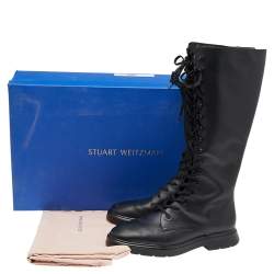 Stuart Weitzman Black Leather Knee Length Lace Up Boots Size 40
