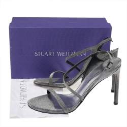 Stuart Weitzman Metallic Grey Glitter Ankle Strap Sandals Size 41