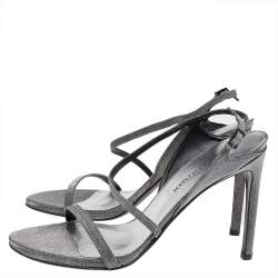 Stuart Weitzman Metallic Grey Glitter Ankle Strap Sandals Size 41