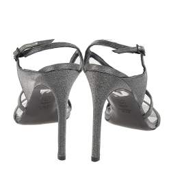 Stuart Weitzman Metallic Grey Glitter Ankle Strap Sandals Size 41