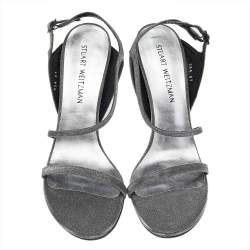 Stuart Weitzman Metallic Grey Glitter Ankle Strap Sandals Size 41