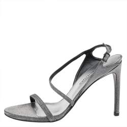 Stuart Weitzman Metallic Grey Glitter Ankle Strap Sandals Size 41