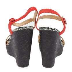 Stuart Weitzman Gold/Orange Leather Cork Wedge Platform Ankle Strap Sandals Size 40