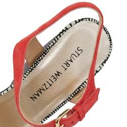 Stuart Weitzman Gold/Orange Leather Cork Wedge Platform Ankle Strap Sandals Size 40