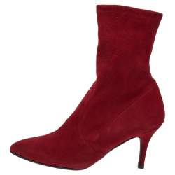 Stuart Weitzman Red Suede Ankle Length Boots Size 37.5