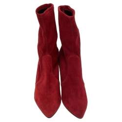 Stuart Weitzman Red Suede Ankle Length Boots Size 37.5