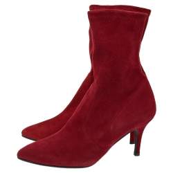 Stuart Weitzman Red Suede Ankle Length Boots Size 37.5