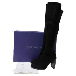 Pre Owned Stuart Weitzman Black Suede Hijack Knee Length Boots Size 37.5