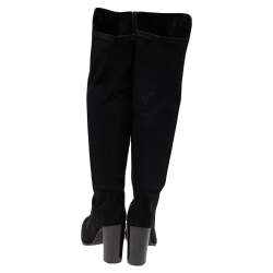 Pre Owned Stuart Weitzman Black Suede Hijack Knee Length Boots Size 37.5