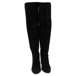 Pre Owned Stuart Weitzman Black Suede Hijack Knee Length Boots Size 37.5