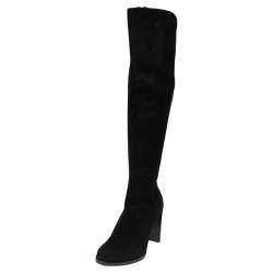 Pre Owned Stuart Weitzman Black Suede Hijack Knee Length Boots Size 37.5