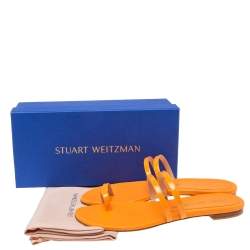 Stuart Weitzman Orange  Patent Ring Toe  Flat Sandals Size 39.5