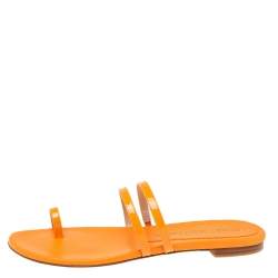 Stuart Weitzman Orange  Patent Ring Toe  Flat Sandals Size 39.5