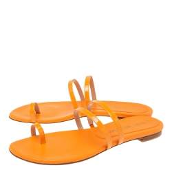Stuart Weitzman Orange  Patent Ring Toe  Flat Sandals Size 39.5