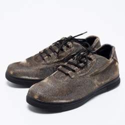 Stuart Weitzman Gold Lurex Fabric Lace-Up Sneakers Size 37